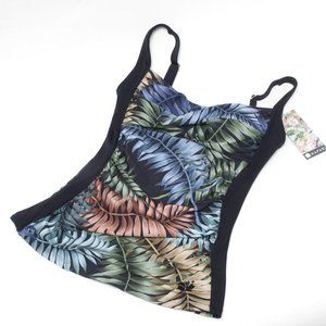 NWT Slimming Hapari Midnight Tankini Top Size M (8/10) - Fern Pattern